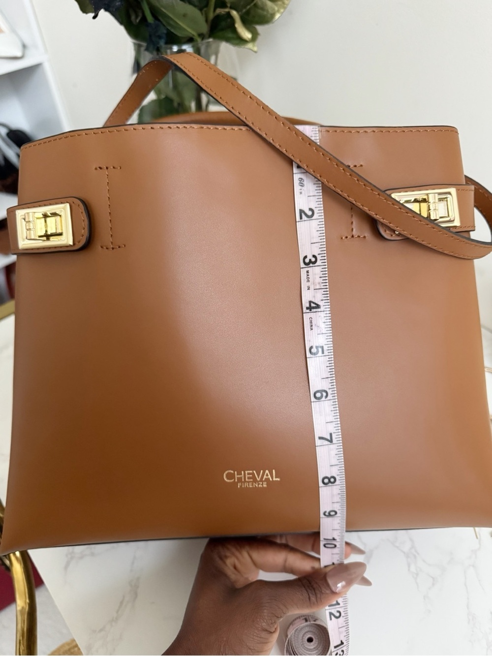 Cheval Firenze Italian Leather Top Handle Bag Brown Gold Hardware NWT - Picture 10 of 11